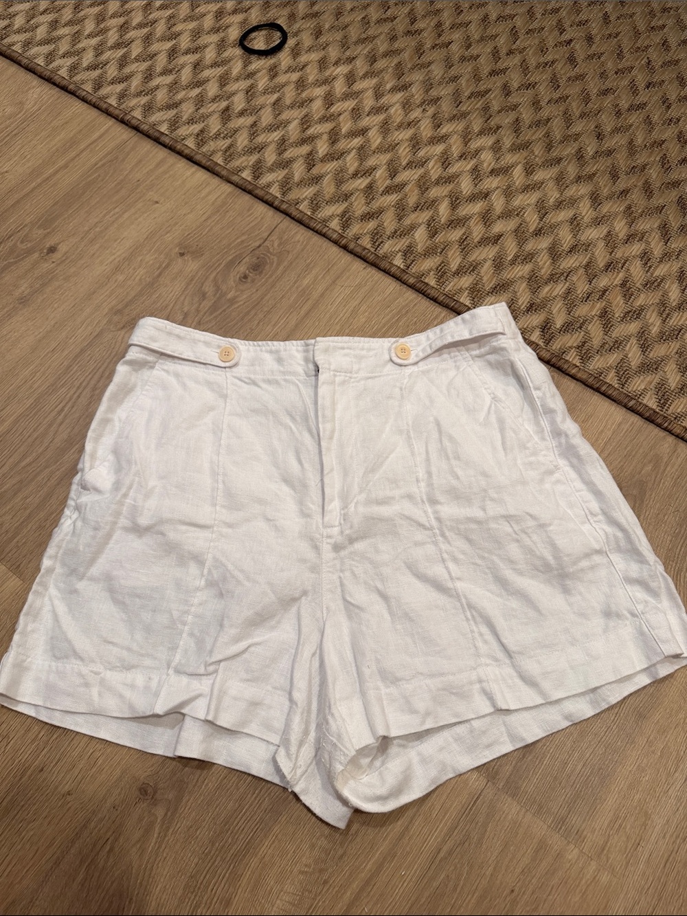 MADEWELL high rise White Linen Shorts with Button Waist